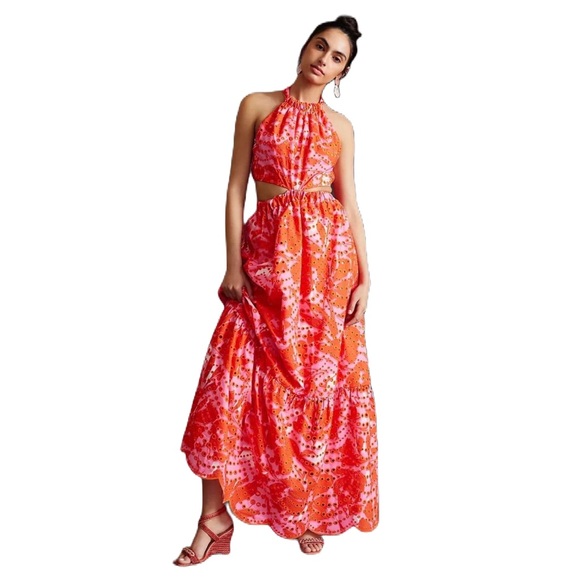 Anthropologie Dresses & Skirts - Anthropologie x Monique Lhuiller Cut-Out Eyelet Lace Halter Gown Size 0
